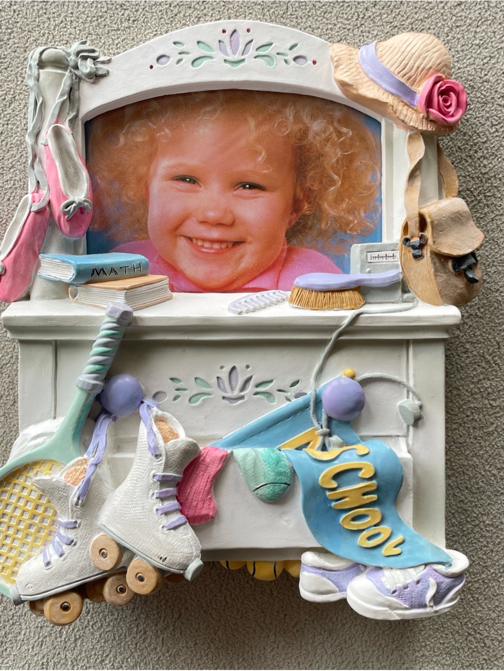 Vintage 90s School Picture Frame 3D Resin Roller Skates Tennis Ballet Room Decor